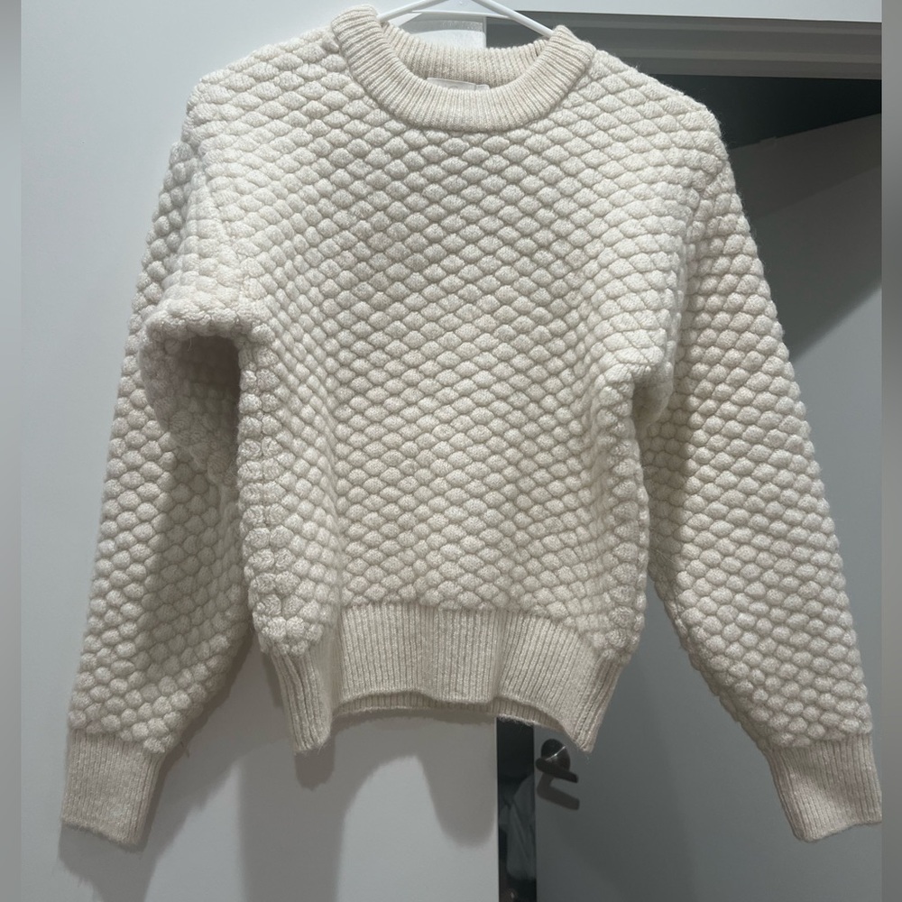 Mango Cream Textured Crew Neck Sweater - Picture 3 of 4